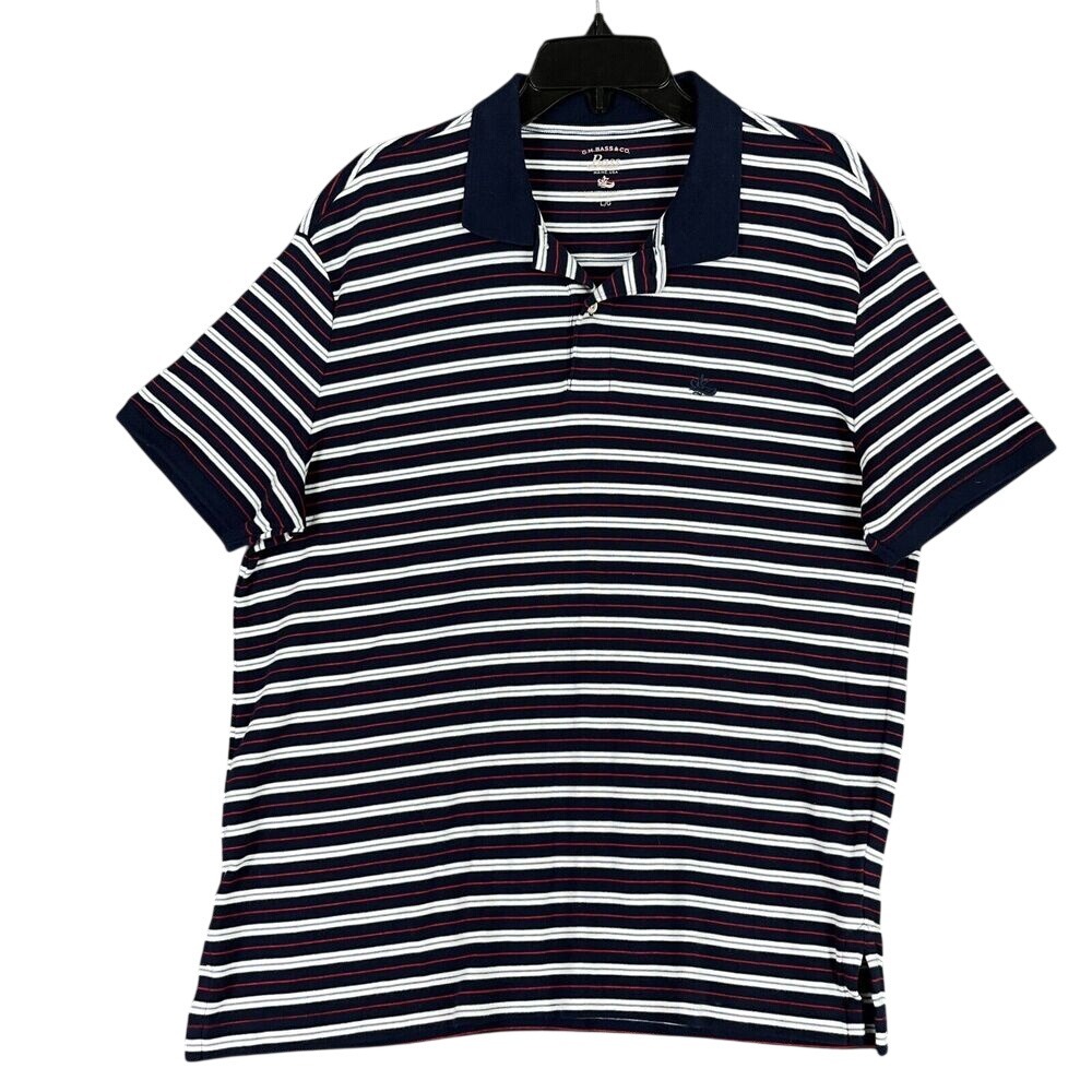 GH‎ Bass Performance Golf Polo Shirt Mens Large Blue Striped Rugby Clubhouse